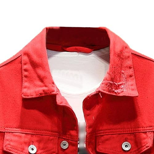 JEKE-DG Men's Distressed Ripped Biker Jean Jacket Button Down Trucker Denim Jacket Casual Loose Fit Punk Jean Coat2
