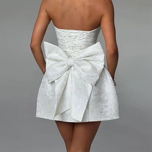 Satin Homecoming Dresses with Bow Strapless Formal Cocktail Party Mini Dress for Teens RHC0062