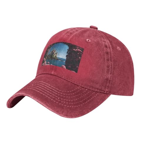 Belle île avec des fleurs imprimées casquette de baseball, unisexe, réglable, casquette de golf/tennis/plage/randonnée noir, Rouge, taille unique
