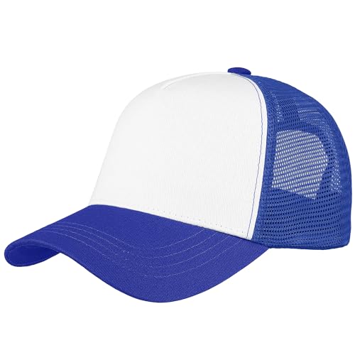 Falari 5-Panel Mesh Baseball Cap, Trucker Hat, Structured Plain Design, Cotton, Adjustable Size - Royal