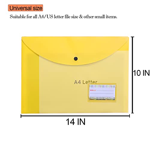 Image of True-Ally 5 pcs Bright Color Envelope Folder, Poly-Plastic A4 Documents File Storage Bag with Snap Button Certificate File Holder Document Folder for Certificates (Yellow)