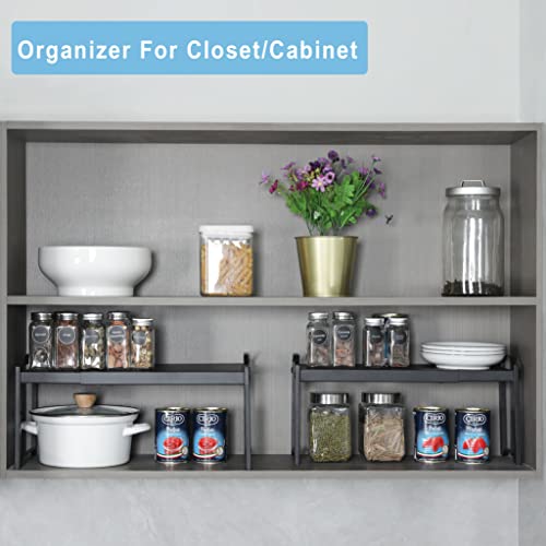 Image of X-cosrack 25.5 Inches 3 Pack Expandable Cabinet Shelves, Stackable Shelf Organizer for Kitchen Cabinet Countertop Storage, Adjustable Counter Cupboard Pantry Organizer Shelf Rack Stand Riser, Black