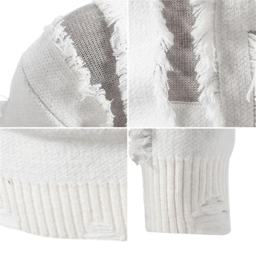 Mens Mock Neck Warm Pullover Sweater Knit Holes Long Sleeve Fringes Thick Jumpers Tops3