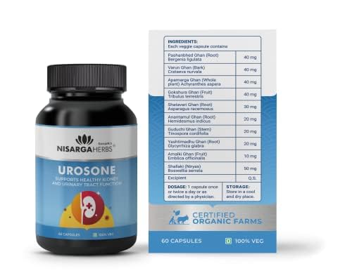 Image of Nisarga Herbs Urosone Ayurvedic UTI & Kidney Stone Relief Capsules -60 (Capsules)|Natural Detox & Immune Support | Organic Herbal Formula For Daily Kidney Cleanse & Urinary Support