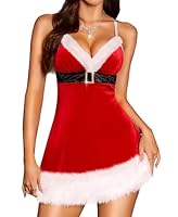RSLOVE Weihnachts Dessous Damen Negligé - Sexy Santa Kleid Babydoll Outfit für Weihnachten Rot XL