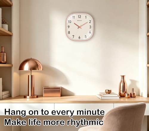 Image of 14Inch Wall Clock, Rose Gold Square Silent Non Ticking Analog Clock