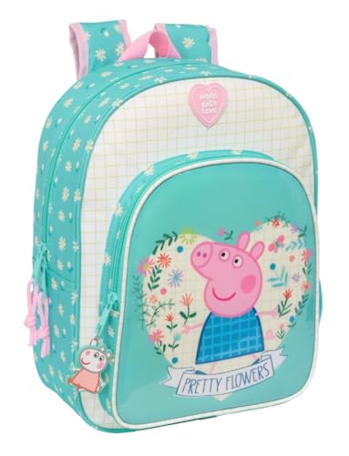 PEPPA PIG PRETTY FLOWERS   Mochila Escolar Infantil Animada, Mochila Niño, Mochila Infantil, Adaptable a Carro, Ideal para Niños en Edad Escolar, Cómoda y Versátil, Calidad y Resistencia, 26x11x34 cm