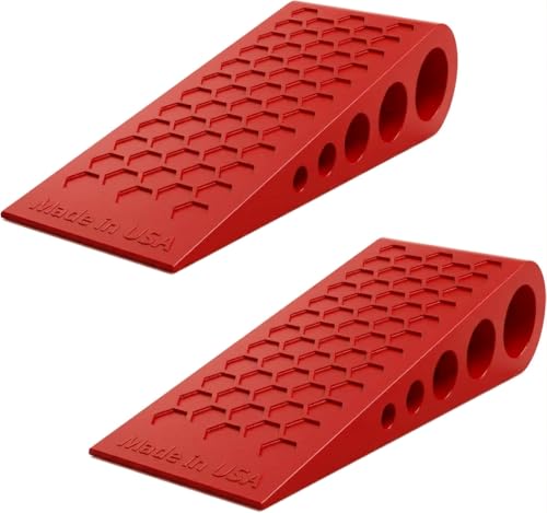 Image of Door Stoppers for Bottom of Door Premium Floor Rubber Door Stop Wedge Made in USA Heavy Duty Honeycomb Design for Carpet, Tile, Ideal for Home, School, Commercial,Red 2-PK