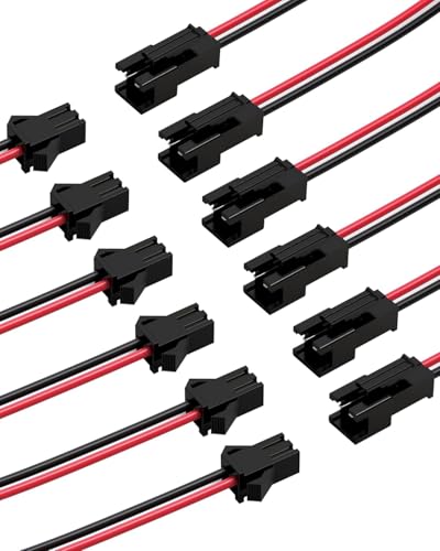 Image of 5 PAIRS 22 AWG JST SM 2 Pin Plug Male and Female Connector Adapter Electrical Cable Wire for LED Light