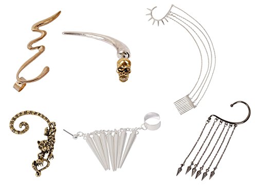Bundle Monster 6pc Punk Style Ear Wrap Charm Ear Cuff Earring Stud Fashion Accessory for Pierced + Non Pierced Ears - Set 1