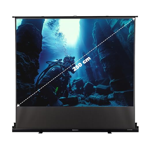 Image of Zebronics Floor Rising Projector Screen, 250 cm (98.5 Inch), 4K Support, 4:3 Aspect Ratio, Wide Viewing Angle, Matte Finish, Black Backing, Durable Metal Housing (PSF100B)