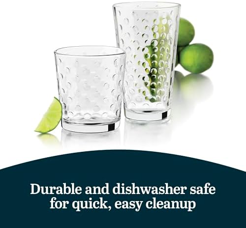 Libbey Awa Tumbler and Rock Glasses Drinking Set, Elegant Polka Dot Drinking Glasses Set of 16, All Purpose Glass Cups Set for Events and Everyday Use - Thumbnail 3