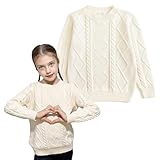 Curipeer Girls Cable Knit Sweaters Solid Color Long Sleeve Crewneck Basic Loose Pullover Tops 7-8 Years