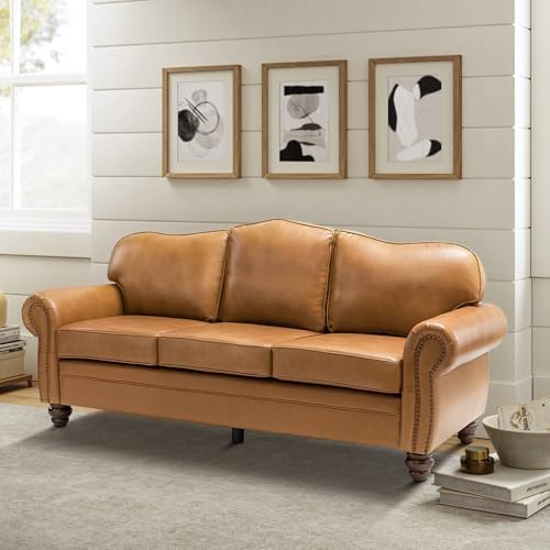 Classic 3-Seater Sofa with Premium Leather Upholstery, Stylish & Comfortable Sofa for Living Room or Office, Easy to Maintain & Long-Lasting Camel