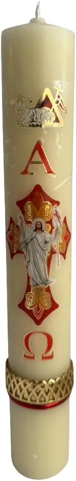 Easter Lent Paschal Candle Sticker Alpha Omega Risen Christ 10"x 1.5" Cirio Pascual Alfa Omega & Jesus Resucitado Imagen