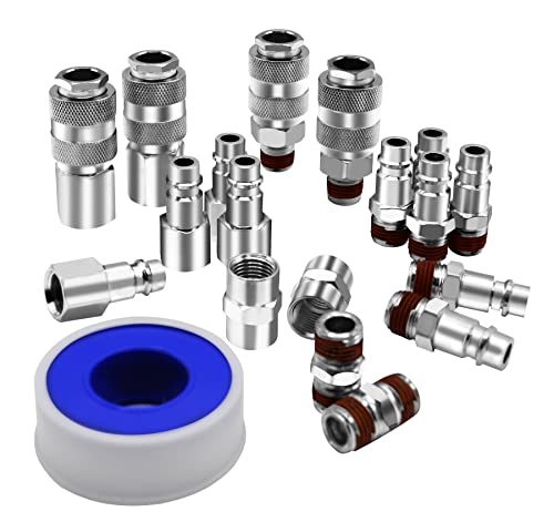 YOTOO 19pcs 1/4 BSP Euro Air Fitting Air Line Connectors Metal Quick Connectors Air Coupler and Plug Set