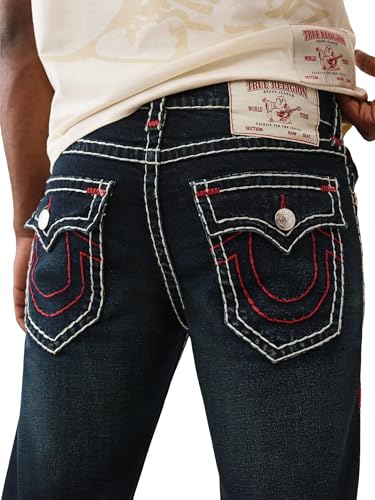 True Religion Men's Billy Super T Flap Jeans – Straight Leg Denim with Contrast Stitching4