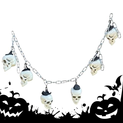 Guirnalda de calaveras para Halloween: decoración espeluznante en cadena para pared y porche 2