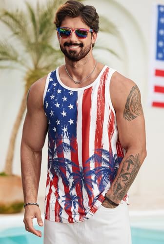Image of VOGSTART Mens Hawaiian Beach Tank Tops Summer Vacation Muscle Top Graphic Sleeveless Shirts (S-3XL)