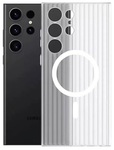 Image of Kapa Matte Magnetic Wave Grip Back Cover for Samsung Galaxy S25 Ultra | [MagSafe Compatible] Wireless Charging, Slim, Metal Buttons Frosted Back Case (White)