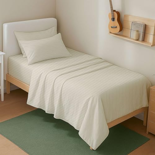 Way Fair 4 Piece Sheets Set Short Queen (60"x75") Size, Short Queen Sheets for RV's & Campers, 100% Egyptian Cotton 600-Thread Count Camper Sheets, 15 Inch Deep Pocket pf Fitted Sheet (Ivory Stripe)