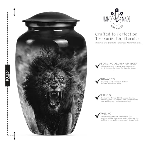 Image of Personalized Lion - Ashes Urns Human Remains - Memorial Urn for Ashes - 10 Inch - Large with Velvet Bag - Burial Urn for Mom & Dad - Large Decorative Urn - Cremation Urns - Funeral Urns