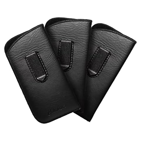 Calabria Soft Slip-In Glasses Case Vertical Pocket Clip Black 3 Pack Men Women Faux Leather Felt Sunglasses/Eyeglasses Pouch Cover
