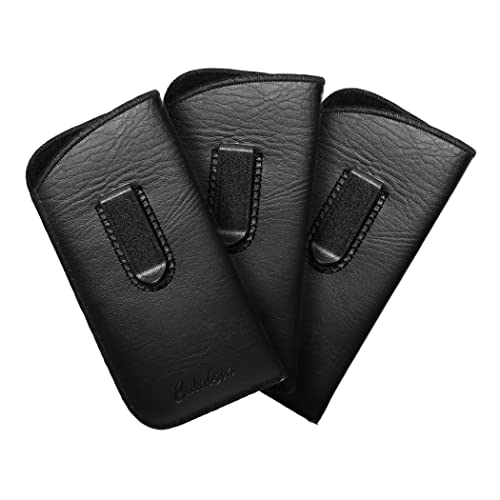 Image of Calabria Slim Faux Leather Eyeglass Case Soft Slip-In Design [Black - 3 Pack] | Compact Protective Pouch | Soft Case for Glasses | Lightweight Sunglass Storage