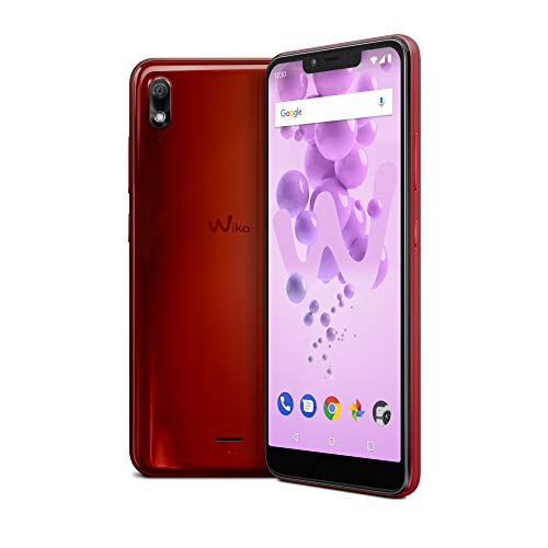 WIKO View2 Go – Smartphone con pantalla panorámica de 5,93' (Dual SIM, 4G, Octa Core 1.4 GHz, 16 GB ROM ampliables, 2 GB de RAM, Desbloqueo facial) – Color Rojo Cereza