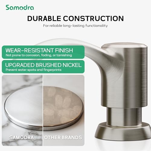 SAMODRA Built in Kitchen Sink Soap Dispenser (Brushed Nickel) with 12 oz Large PET Lotion Bottle, Refill from Top - Image 5