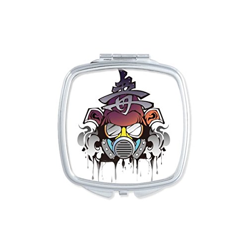 Miroir de poche carré avec illustration de masque de samouraï japonais coloré