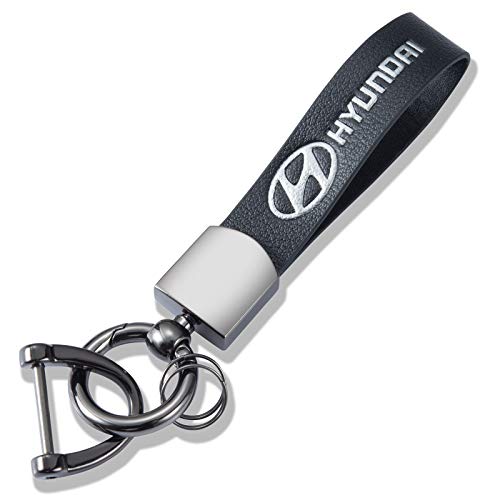 Sunnsport Multicolor Fit Hyundai Keychains Genuine Leather Car Logo Key Chain Fit Hyundai Accessories (Black)