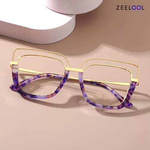 Image of Zeelool Stylish Oversize Cat Eye Blue Light Glasses for Women Computer Glasses Ornella ZJGX370408-01 Purple