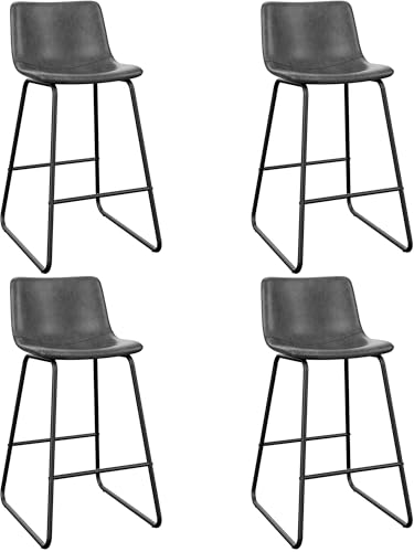 Image of 26in Bar Stools Counter Height Chairs Set of 4 Metal Legs (Gray)