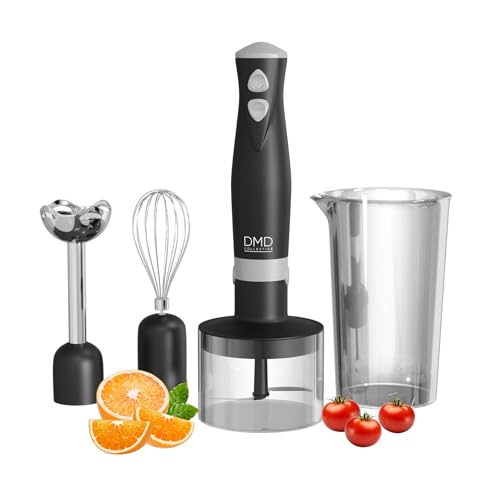 5-in-1 Hand Blender Set, Immersion Stick Blender, Compact Food Processor, Fruit and Veg Mini Chopper, Stainless Steel Blades, 500ml Blender Bowl, 700ml Beaker 350W