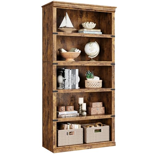 IDEALHOUSE 5 Tier Bookcase, Farmhouse Book Shelf with Storage, 71' Tall Book Case Wooden 5 Shelf Bookcase for Home Office, Living Room, Bed Room (Vintage, 67.4' H x 31.5' W x 12.8' D)