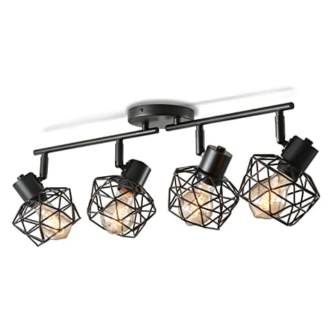 Lightess Industrial Ceiling Light, 4 Way Rotatable Ceiling Spotlights Black Metal Cage E27 Sockets Fitting for Kitchen Living Room Bedroom Dining Room Bar Cover