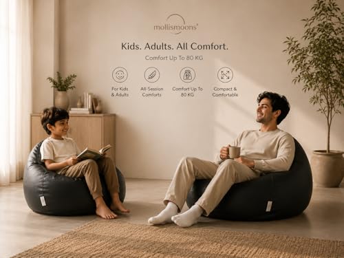 Image of Mollismoons Premium 300 GSM Stretchable Faux Leather Bean Bag Cover Only (Without Beans),Bean Bag Chair for Adults & Kids, Gaming, Study, WFH, Indoor Outdoor,45x24Inch (Midnight Black)