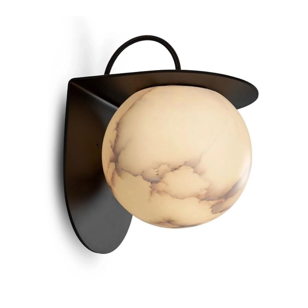 TONFON G9 Base Spherical Marble Wall Lamp, Modern Iron Art Wall Sconce Restaurant Corridor Stairs Lighting Wall Mounted Lamp for Bedroom Bedside Living Room Study Room Entryway