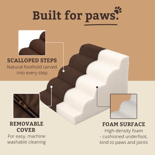 Image of Snoozer Scalloped Dog Ramp, 17.5 inch Tall Foam Pet Stairs, 4 Steps, Hot Fudge