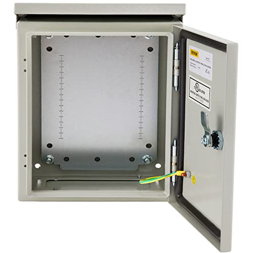 VEVOR Electrical Enclosure, 12\'\' x 10\'\' x 6\'\', UL Certified NEMA 4 Outdoor Enclosure, IP65 Waterproof & Dustproof Cold-Rolled Carbon Steel Hinged Junction Box for Outdoor Indoor Use, with Rain Hood