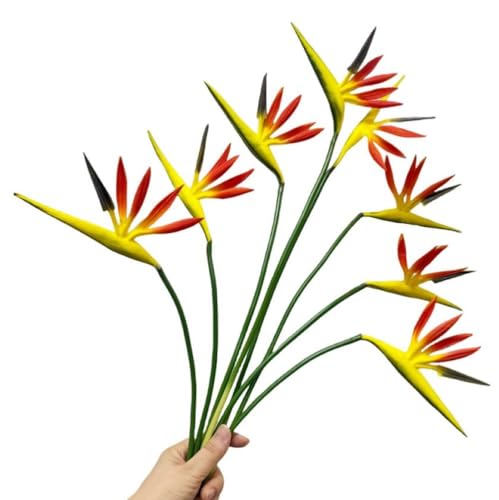 8 Pack 21-1/2 Inch Artificial Flowers Bird of Paradise,Green Plant for Home Garden Decoration Office Verandah Wedding Decorations (Orange)