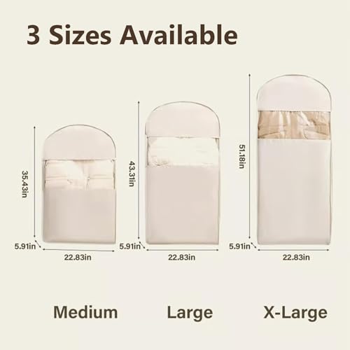 Space Saving Hanging Garment Bag with Self Compression Zipper, Space Saver Closet Organizers, Dust Cover Clothes Bags for Down Coat, Clothes Cover For Closet Storage for Travel with Rack (Beige,3Mix)3