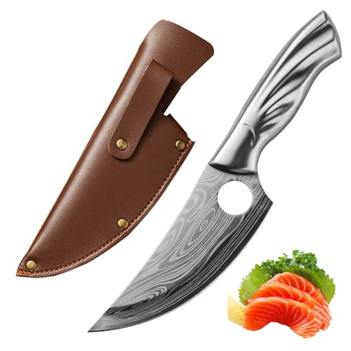 Fubinaty Chef Knife 5 Inch Boning Knife High Carbon Steel Kitchen Knives Full Tang Cooking Knife with Protective Sheath and Ergonomic Phoenix Tail Handle for Home and Grill