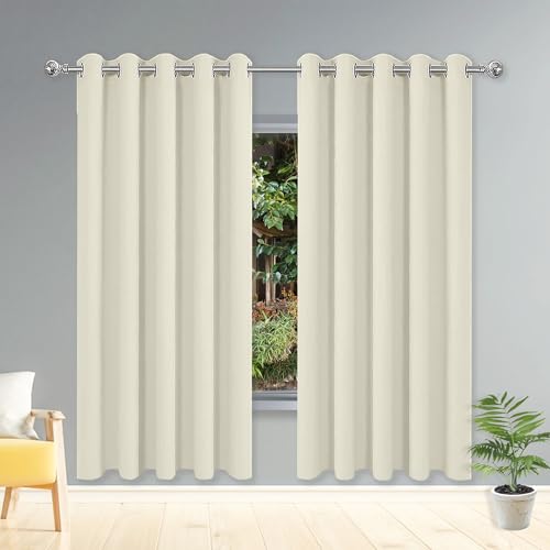 Rideau occultant 360x150 beige polyester à oeillets moderne - 2