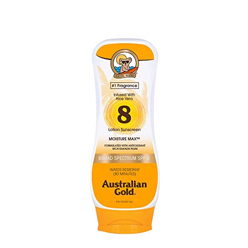 Australian Gold Sunscreen Lotion SPF 8, 8 Ounce | Moisture Max | Infused with Aloe Vera | Broad Spectrum | Water Resistant