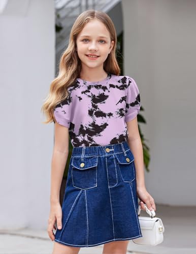 Image of Arshiner Girls T Shirts Twist Short Sleeve Summer Shirts Fashion Crewneck Tops Tee Blouse