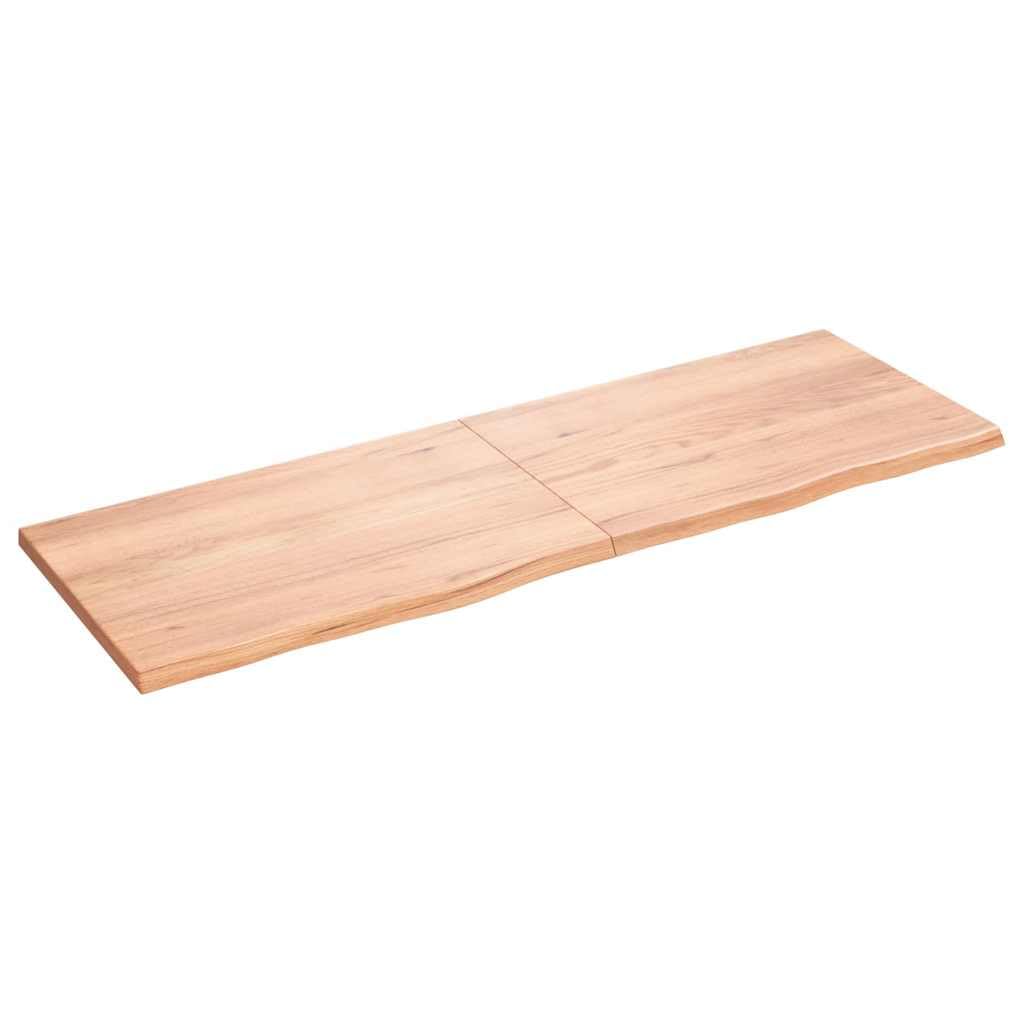 vidaXL Solid Oak Wood Bathroom Countertop with Treated Surface, Handmade Live Edge Design, Versatile Use - Light Brown