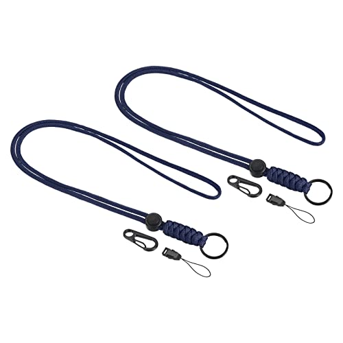 PATIKIL Paracord Lanyard 20 Inch, 2 Pack Necklace Keychain Cord Metal Clasp Hook Ring Strap for Keys Whistle ID Card Badge Holder Blue