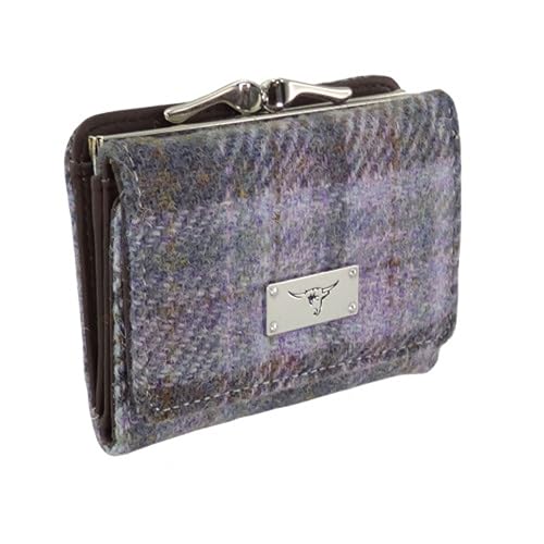 Image of Glen Appin Harris Tweed 'Unst' Small Purse in Deep Pink Tartan Wallet Birthday Gift (Soft Purple Tartan)